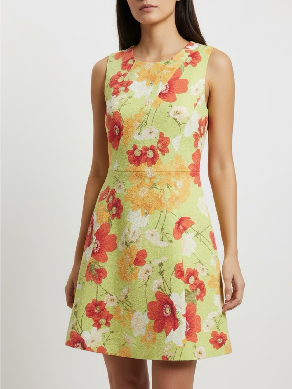 New Vince Camuto Sleeveless Floral Dress in Lime Green, Coral & Yellow size 12 P